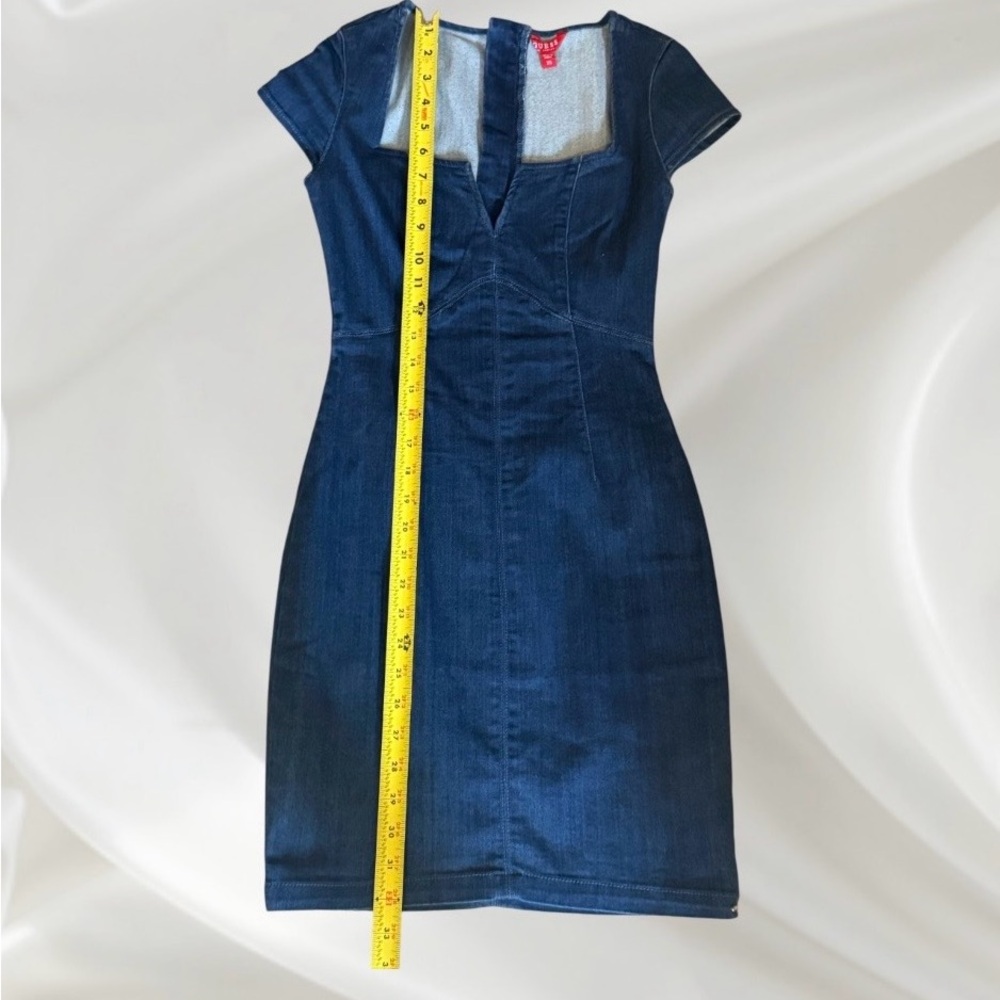 Guess Dark Blue Denim Mini Dress with Notch Neck - Picture 4 of 5